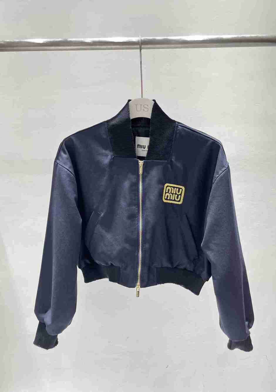 Miu Miu Navy Cropped Bomber Jacket